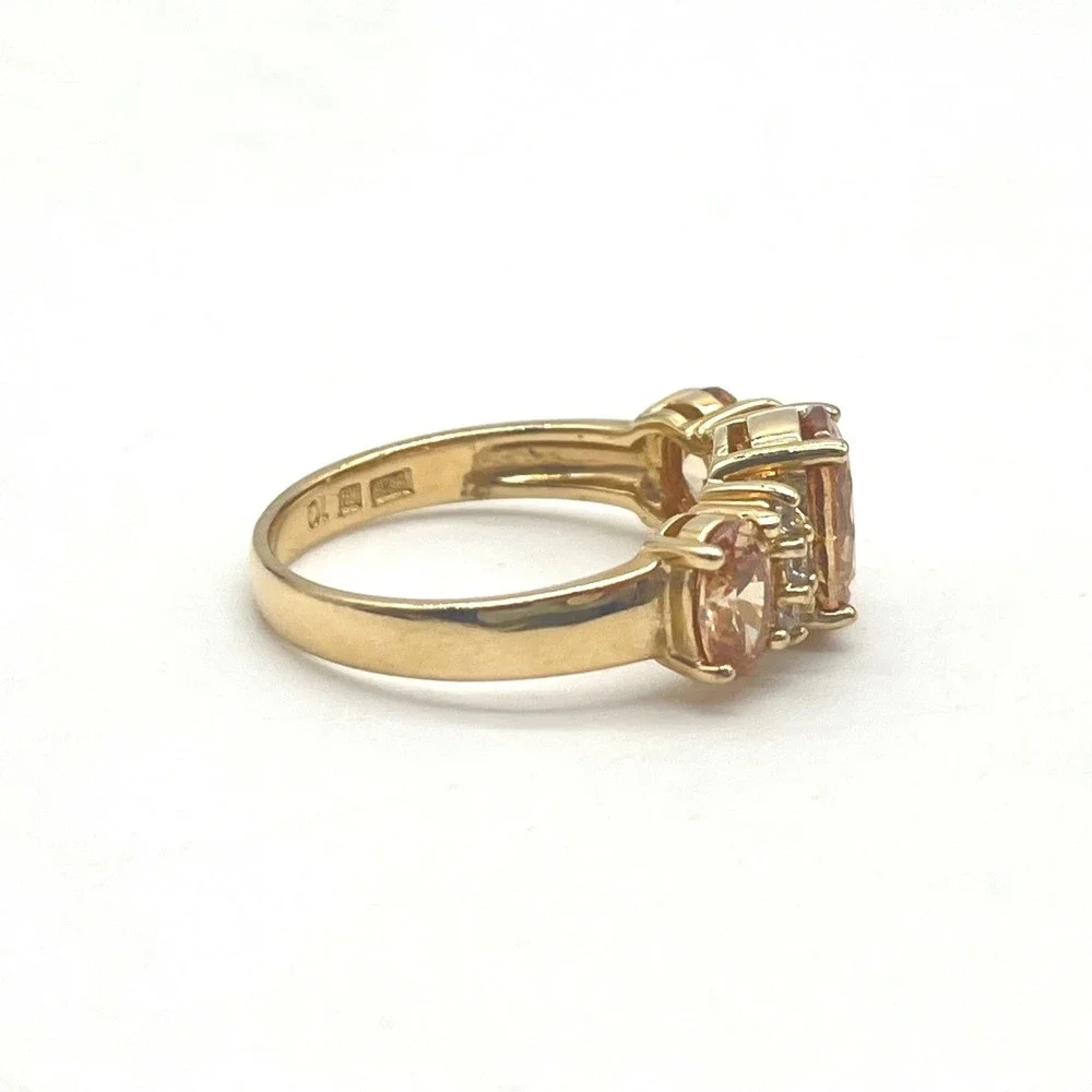 925 Gold Over Sterling Silver Three Stone Champagne Oval Cut Ring Size 10